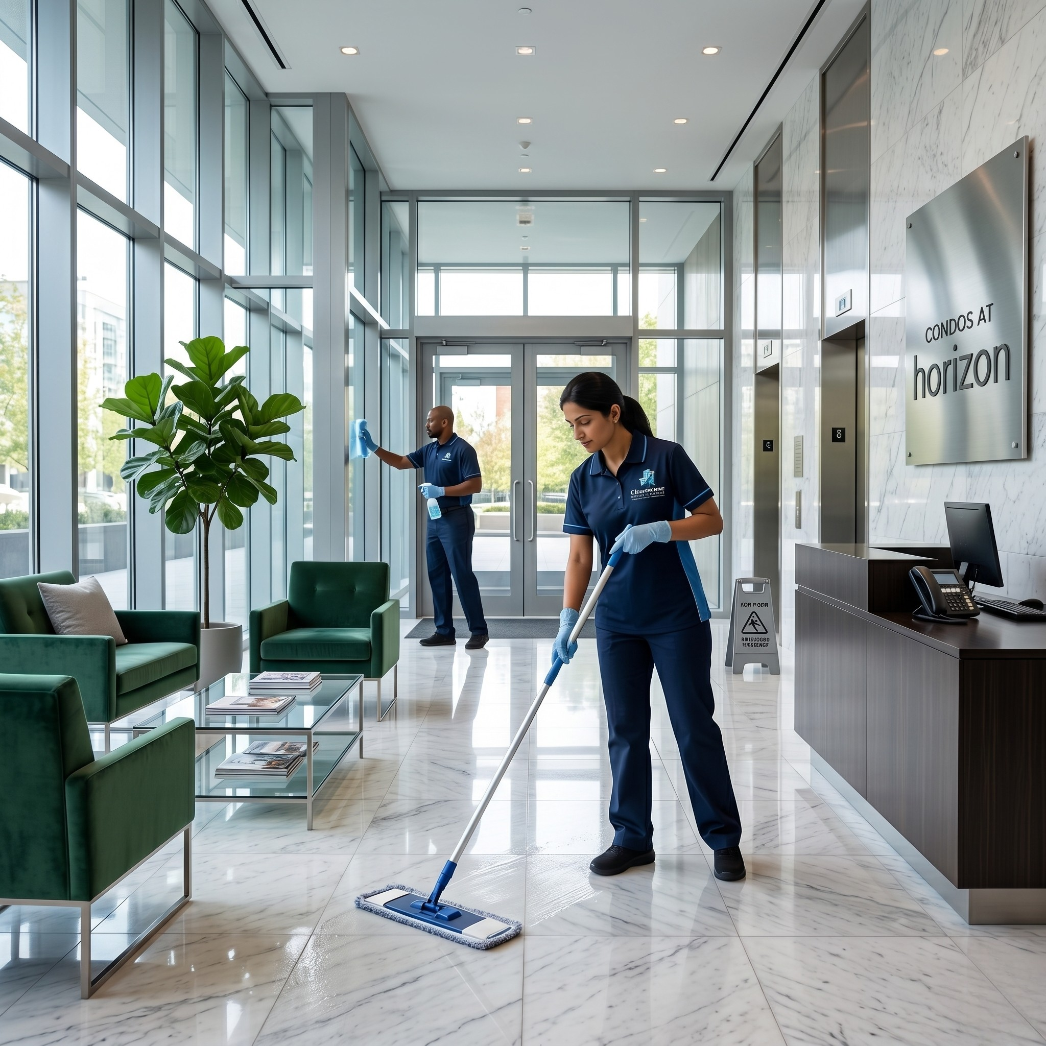 Condo lobby and common area cleaning services by CleanSense